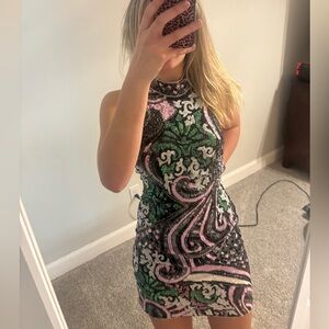 Sherri Hill Multicolor beaded Mini Dress